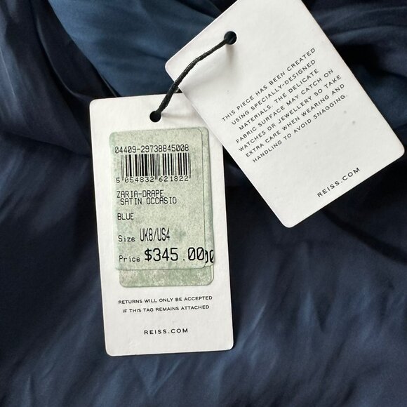 Reiss Womens Size 4 Zaria Drape Navy Satin Dress Sleeveless Ruched Bodycon Mini - Picture 9 of 11
